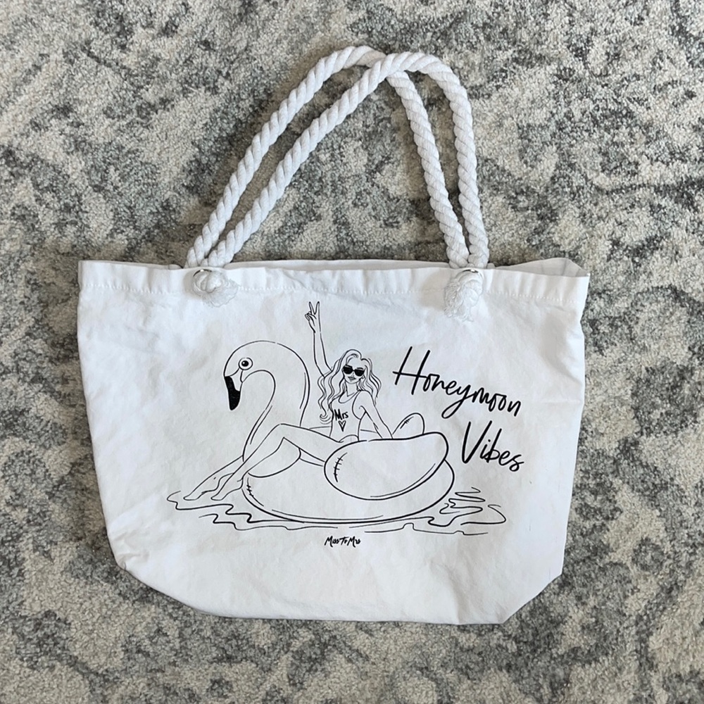 Miss to Mrs “Honeymoon Vibes” White Canvas Tote Bag